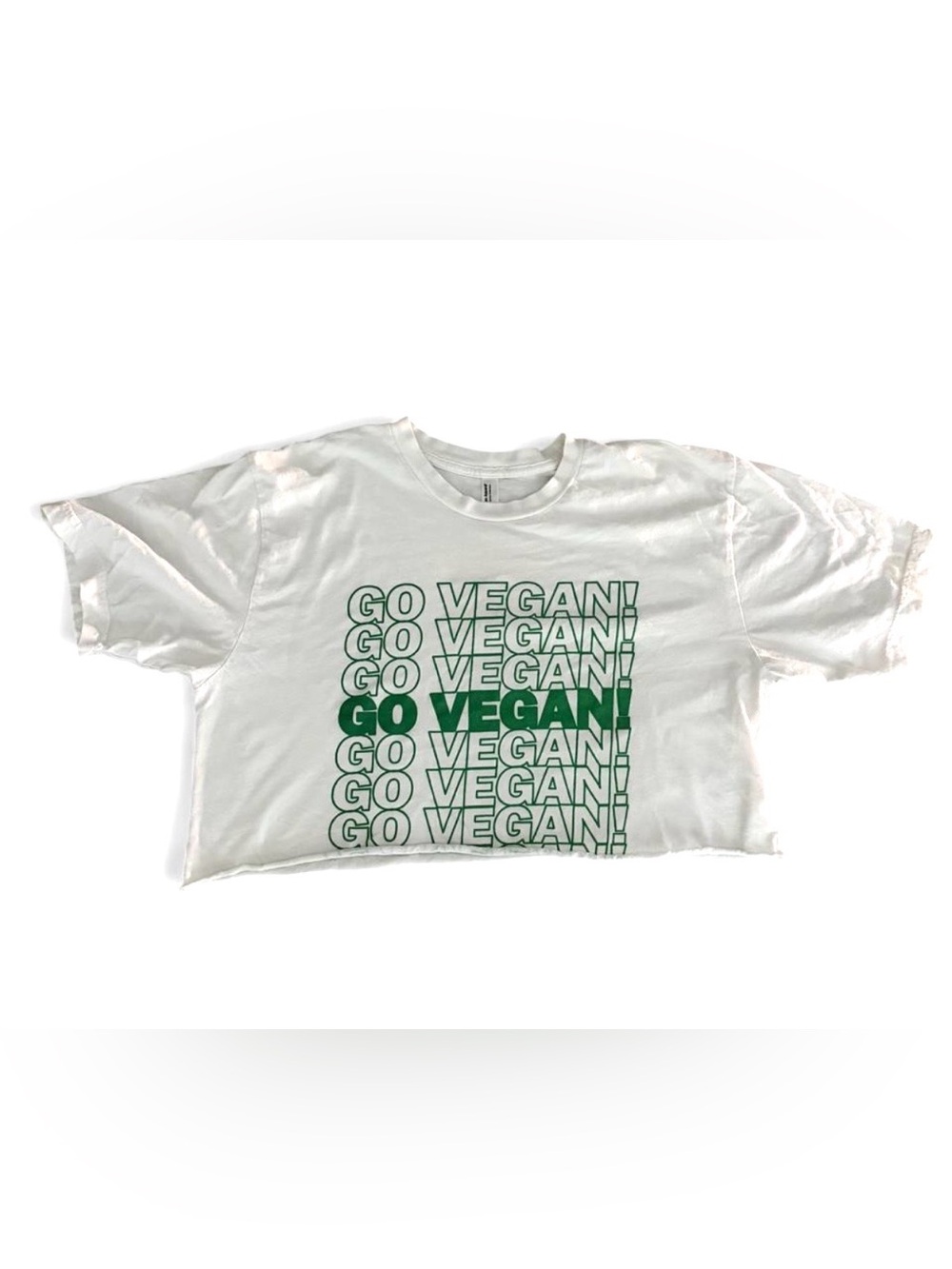 American Apparel Women’s Sz. L White Crop Tee with Green "GO VEGAN" Graphic